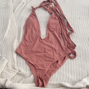 Mauve Deep V One-Piece Swimsuit